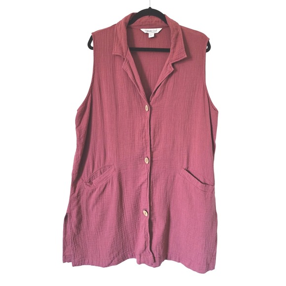 Coldwater Creek Tops - Coldwater Creek Womens L Red Cotton Crinkle Gauze Sleeveless‎ Button Tunic Top